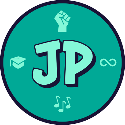 The sea green logo for my portfolio website, with the name JP and several icons in light green.